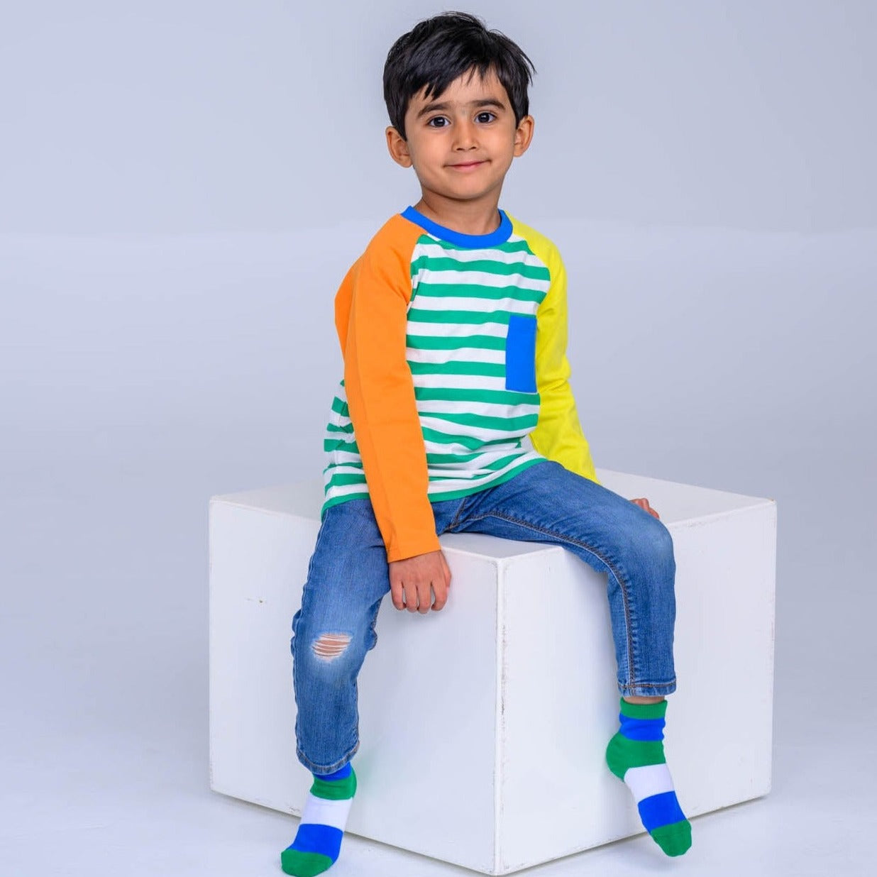 Long Sleeve Multicolor Raglan T-Shirt – GOTS organic cotton kids clothing by Dew & Dove
