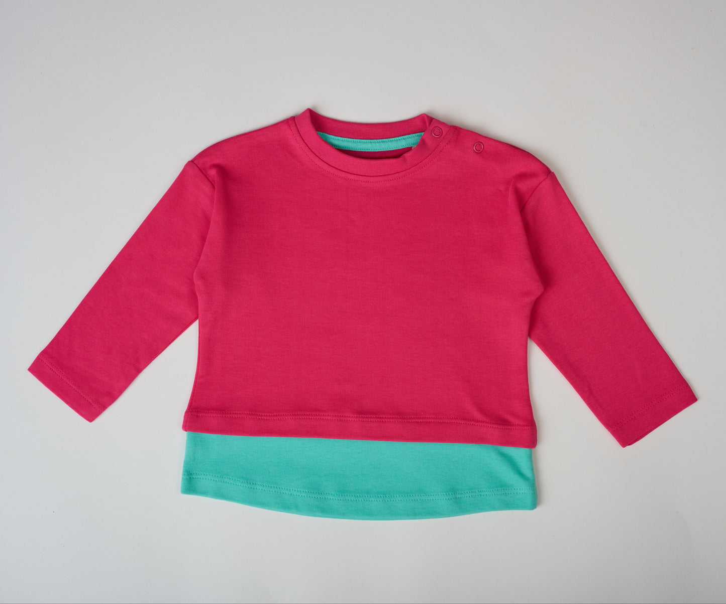 Long Sleeve Pink & Teal Layered T-shirt – GOTS organic cotton kids clothing by Dew & Dove