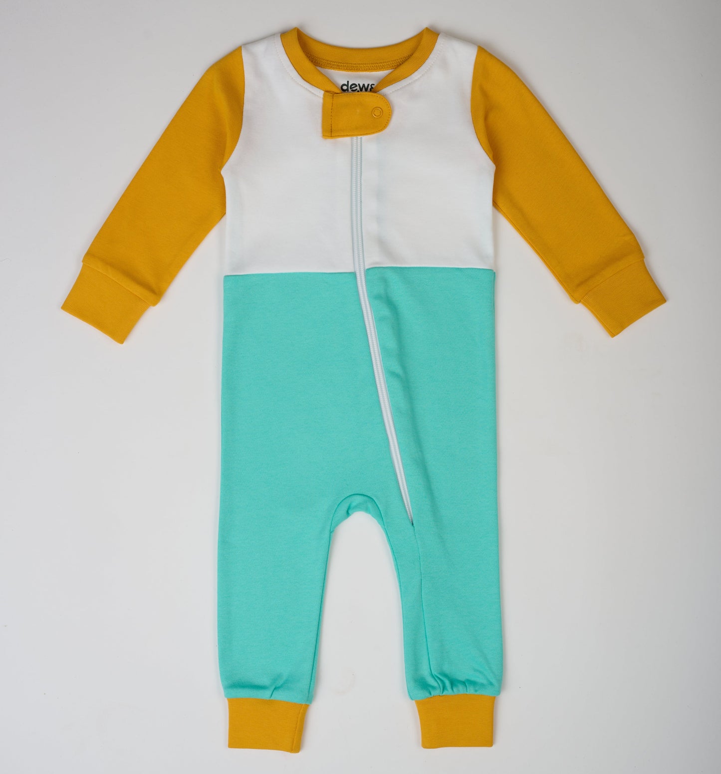 Long Sleeve Sunny Teal Zip Romper – GOTS organic cotton kids clothing by Dew & Dove