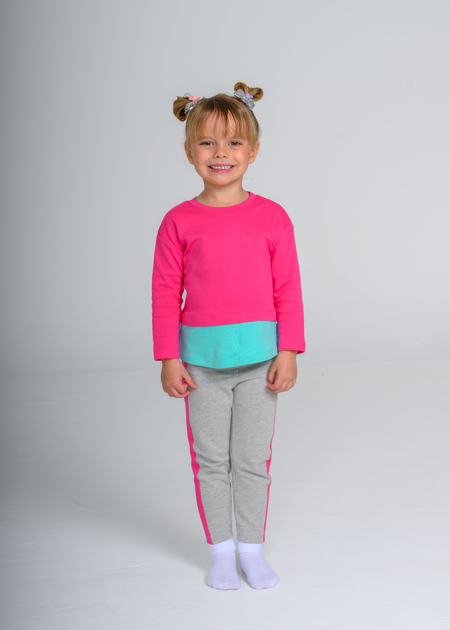 Long Sleeve Pink & Teal Layered T-shirt – GOTS organic cotton kids clothing by Dew & Dove