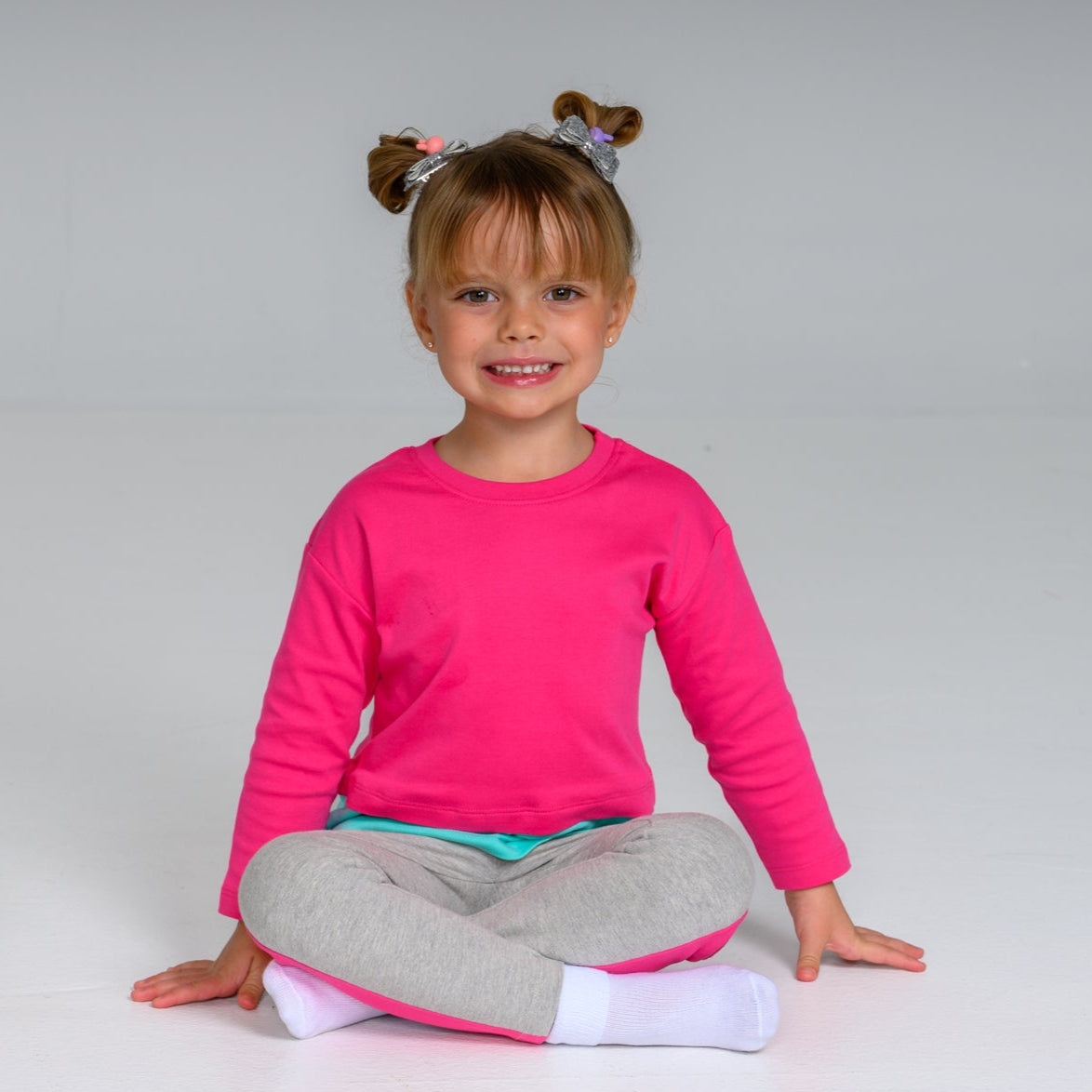 Long Sleeve Pink & Teal Layered T-shirt – GOTS organic cotton kids clothing by Dew & Dove
