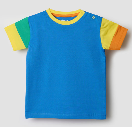 Child wearing colorblock organic cotton t-shirt by Dew and Dove