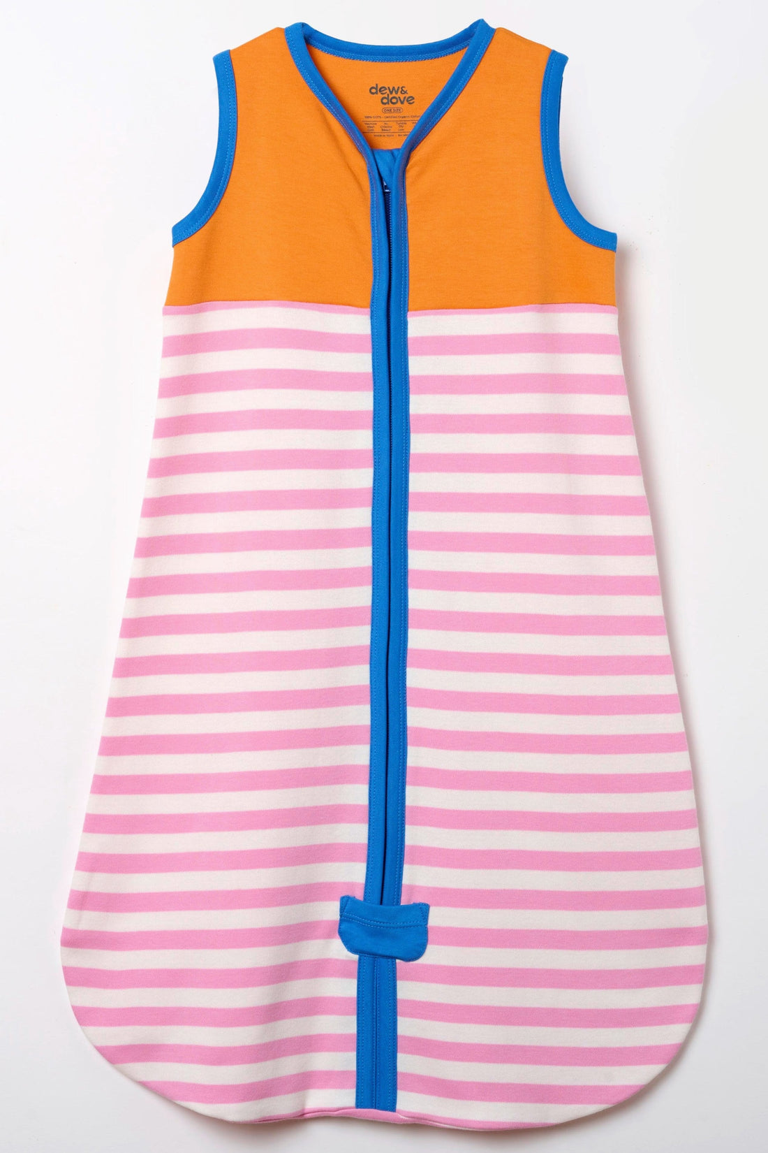 Baby in organic cotton sleep sack by Dew and Dove