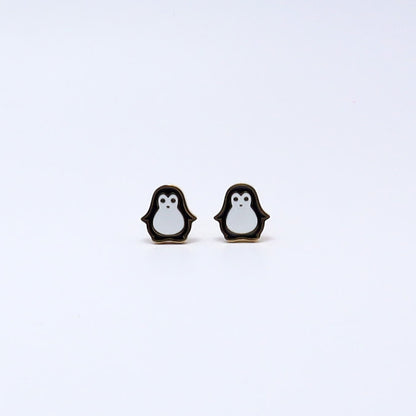 Cute penguin-shaped gold-plated earrings for kids, hypoallergenic and secure, perfect for little ears.