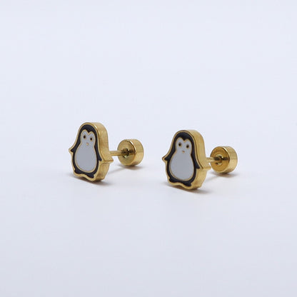 Delicate gold-plated earrings featuring cute penguin design, hypoallergenic and perfect for kids.
