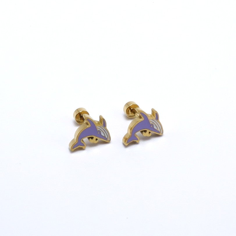 Gold plated dolphin earrings for kids, hypoallergenic and perfect gift for little ones.