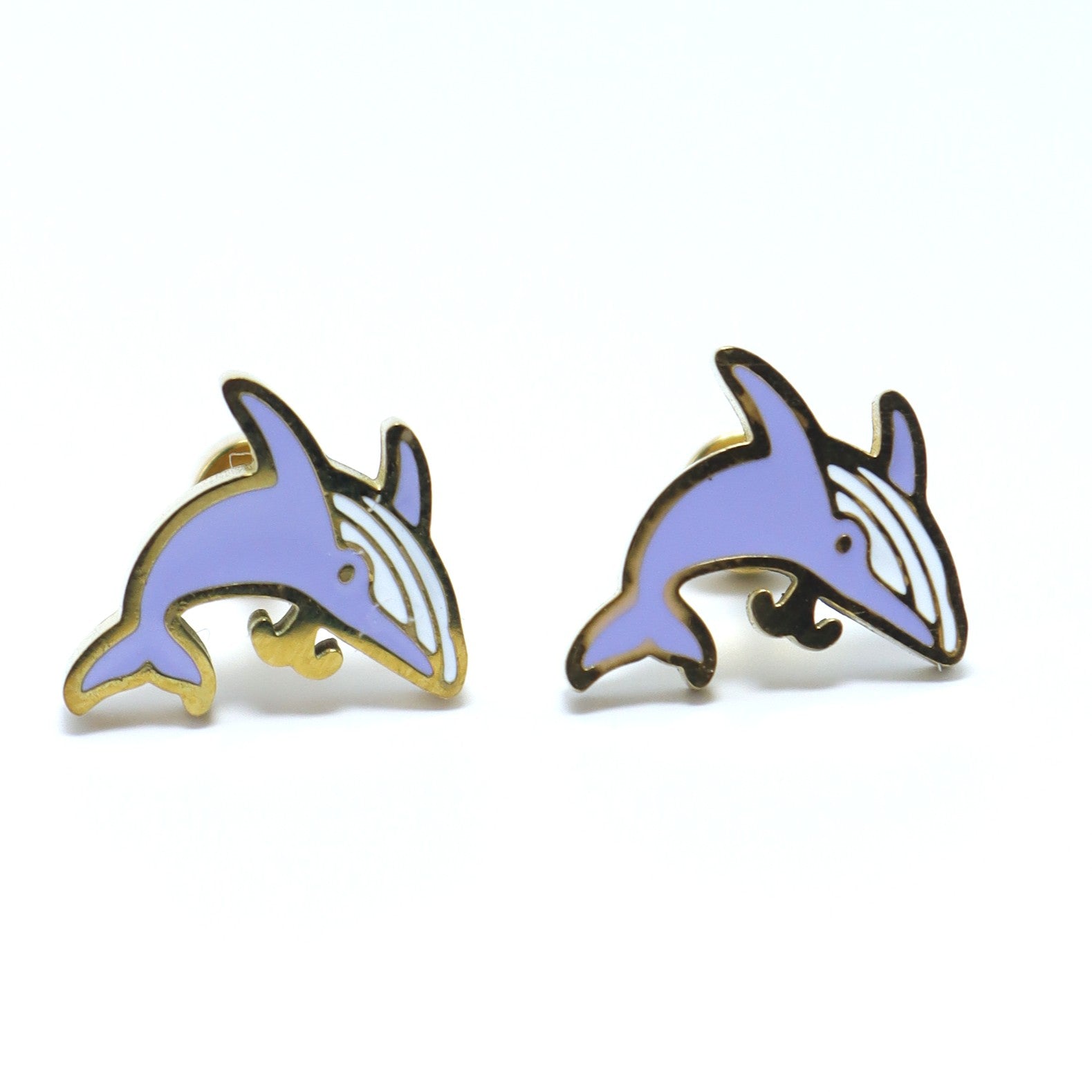 Playtime Pals gold-plated dolphin earrings for kids, hypoallergenic, secure flat back, charming gift, size ~6mm.