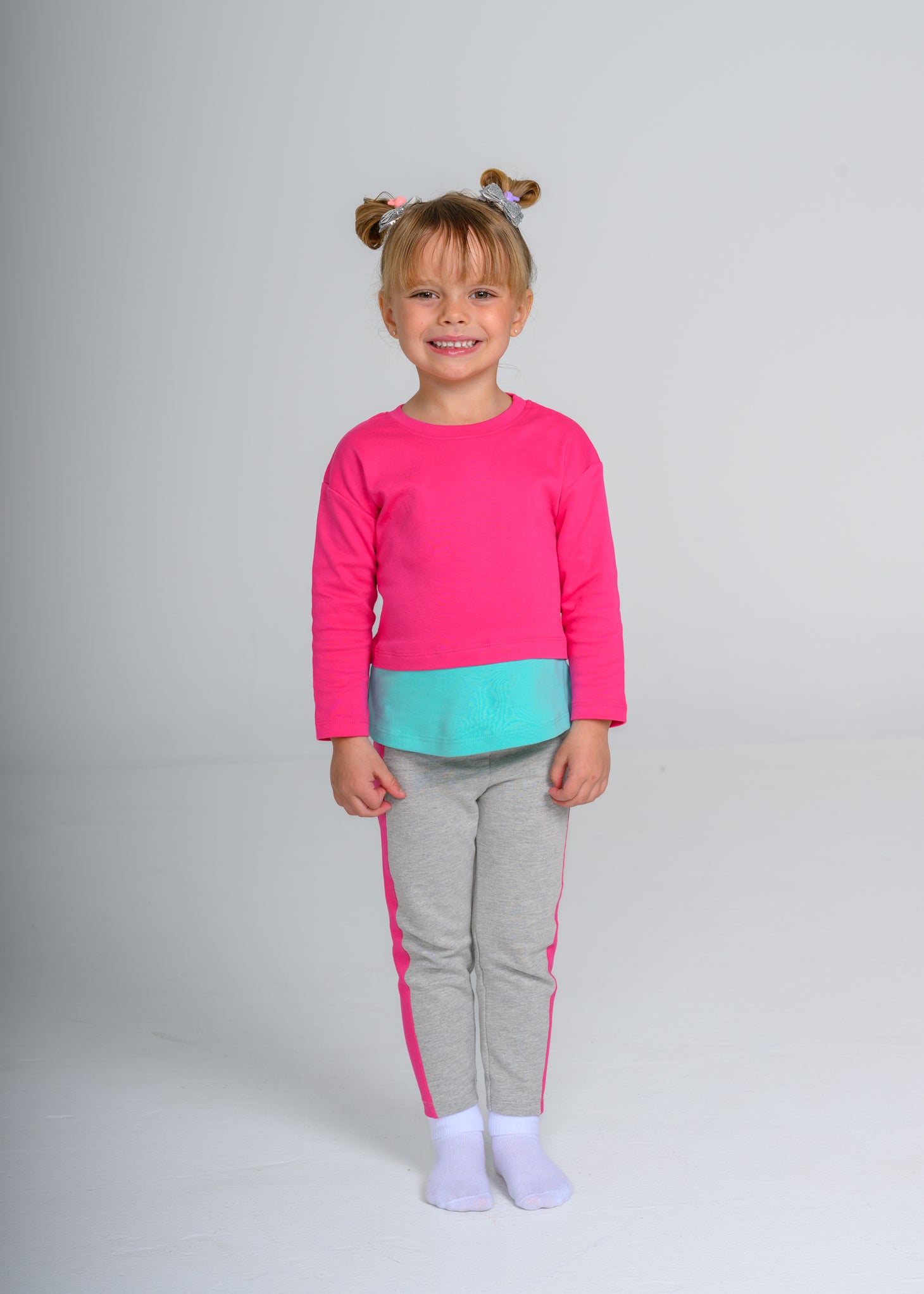 Long Sleeve Pink & Teal Layered T-shirt – GOTS organic cotton kids clothing by Dew & Dove