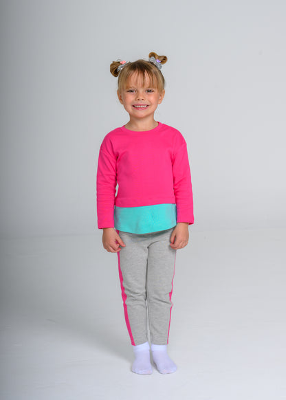 Long Sleeve Pink & Teal Layered T-shirt – GOTS organic cotton kids clothing by Dew & Dove