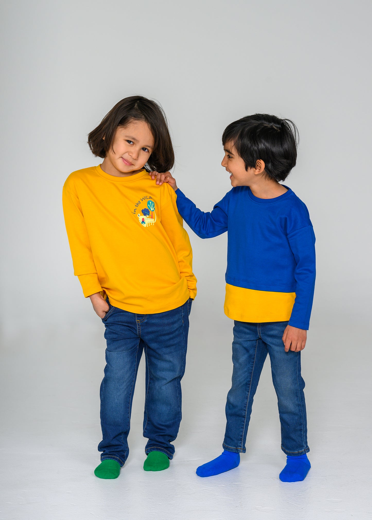 Long Sleeve Blue & Yellow Layered T-shirt – GOTS organic cotton kids clothing by Dew & Dove