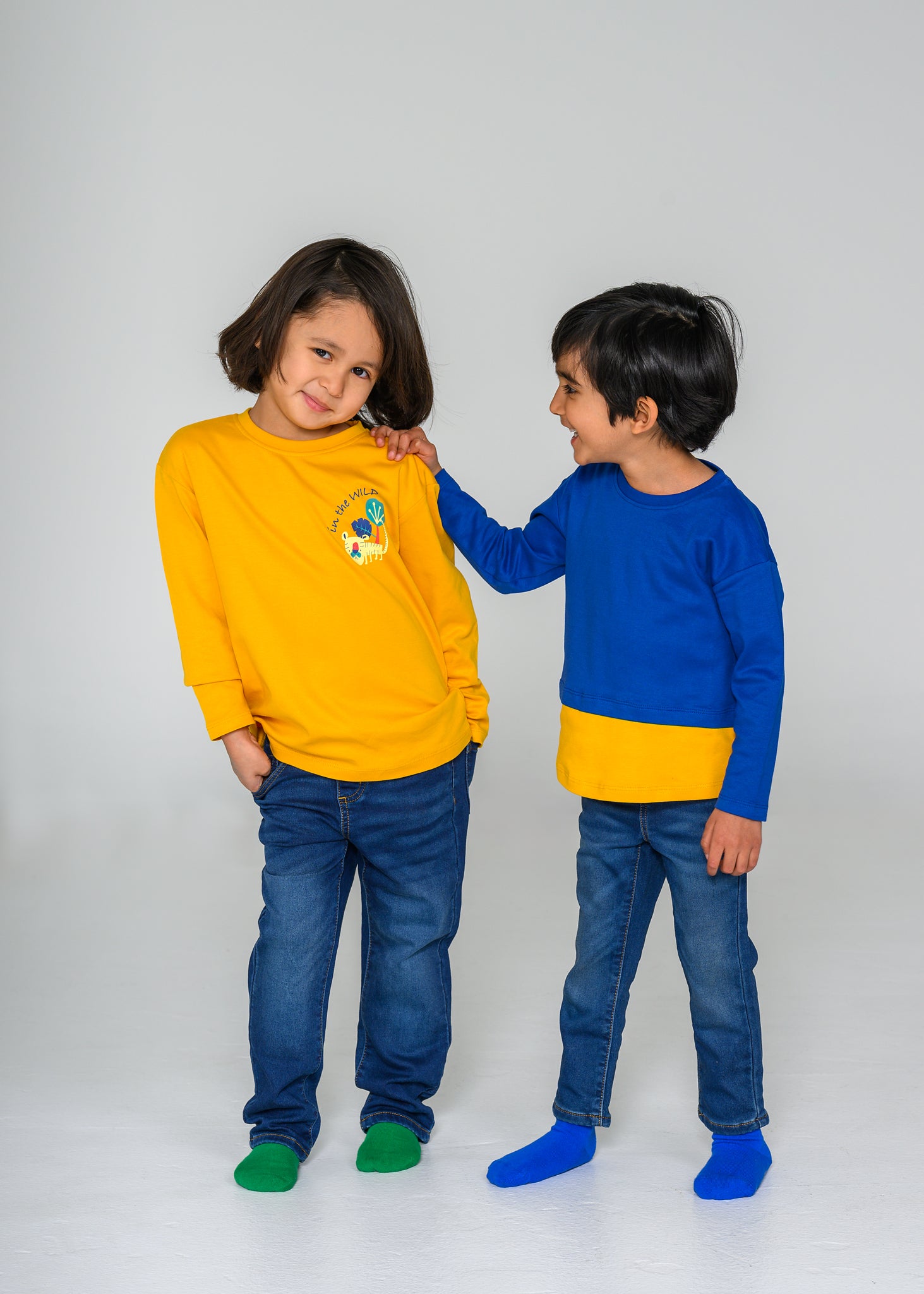 Long Sleeve Blue & Yellow Layered T-shirt – GOTS organic cotton kids clothing by Dew & Dove