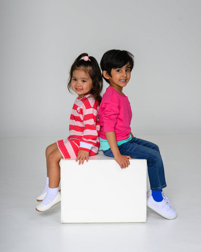 Long Sleeve Pink & Teal Layered T-shirt – GOTS organic cotton kids clothing by Dew & Dove