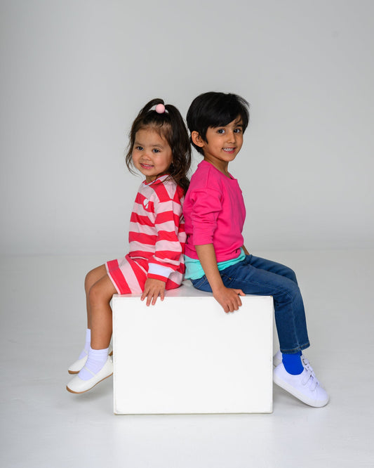 Long Sleeve Pink & Teal Layered T-shirt – GOTS organic cotton kids clothing by Dew & Dove