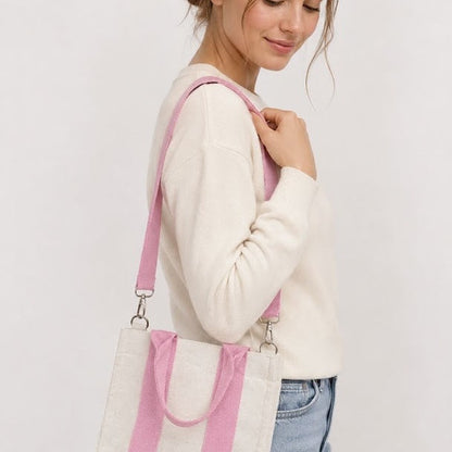 Dew & Dove cotton canvas tote bag with pink detachable shoulder strap