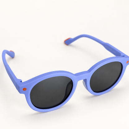 Blue and orange kids round sunglasses front view
