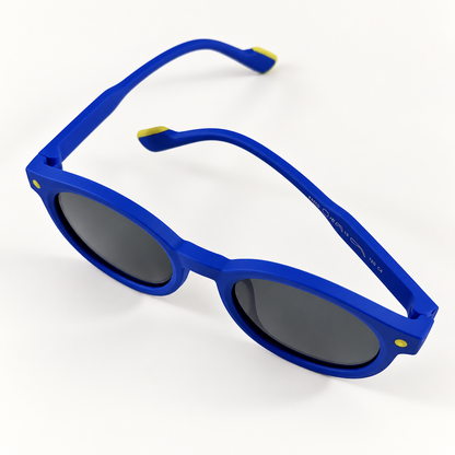 Blue kids round sunglasses with yellow accents