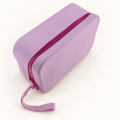 Dew & Dove Color Pop Silicone Zip Pouch in Blush Pop with pink zipper and wrist loop