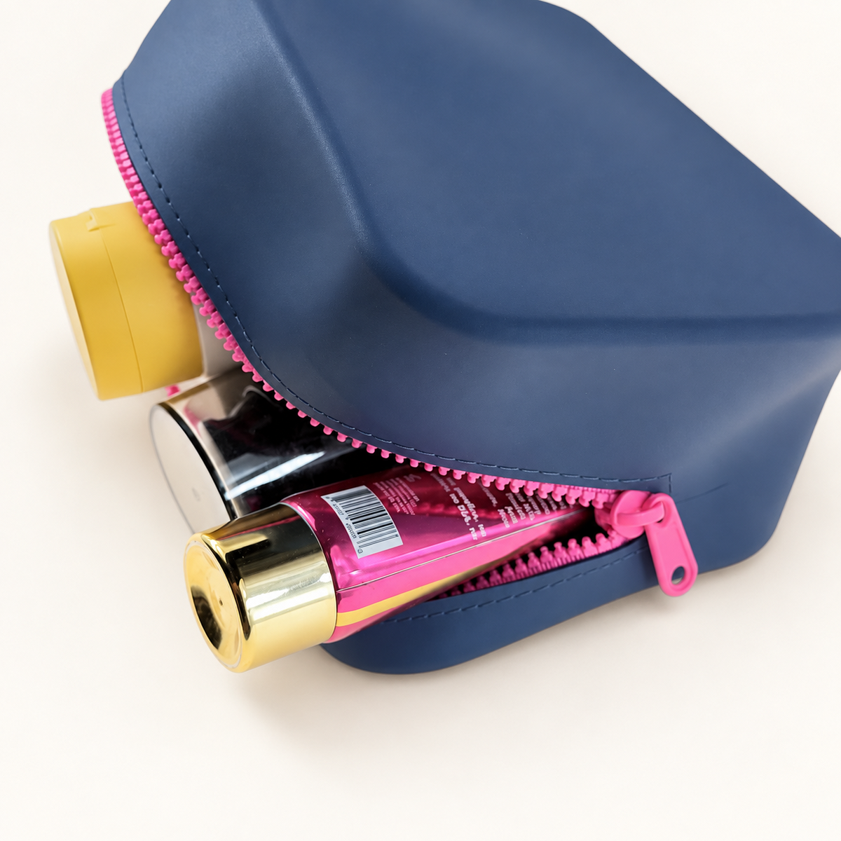 Dew & Dove Color Pop Silicone Zip Pouch in Midnight Pop with bright pink zipper