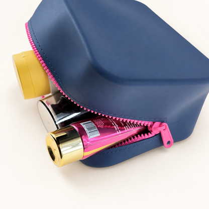 Dew & Dove Color Pop Silicone Zip Pouch in Midnight Pop with bright pink zipper