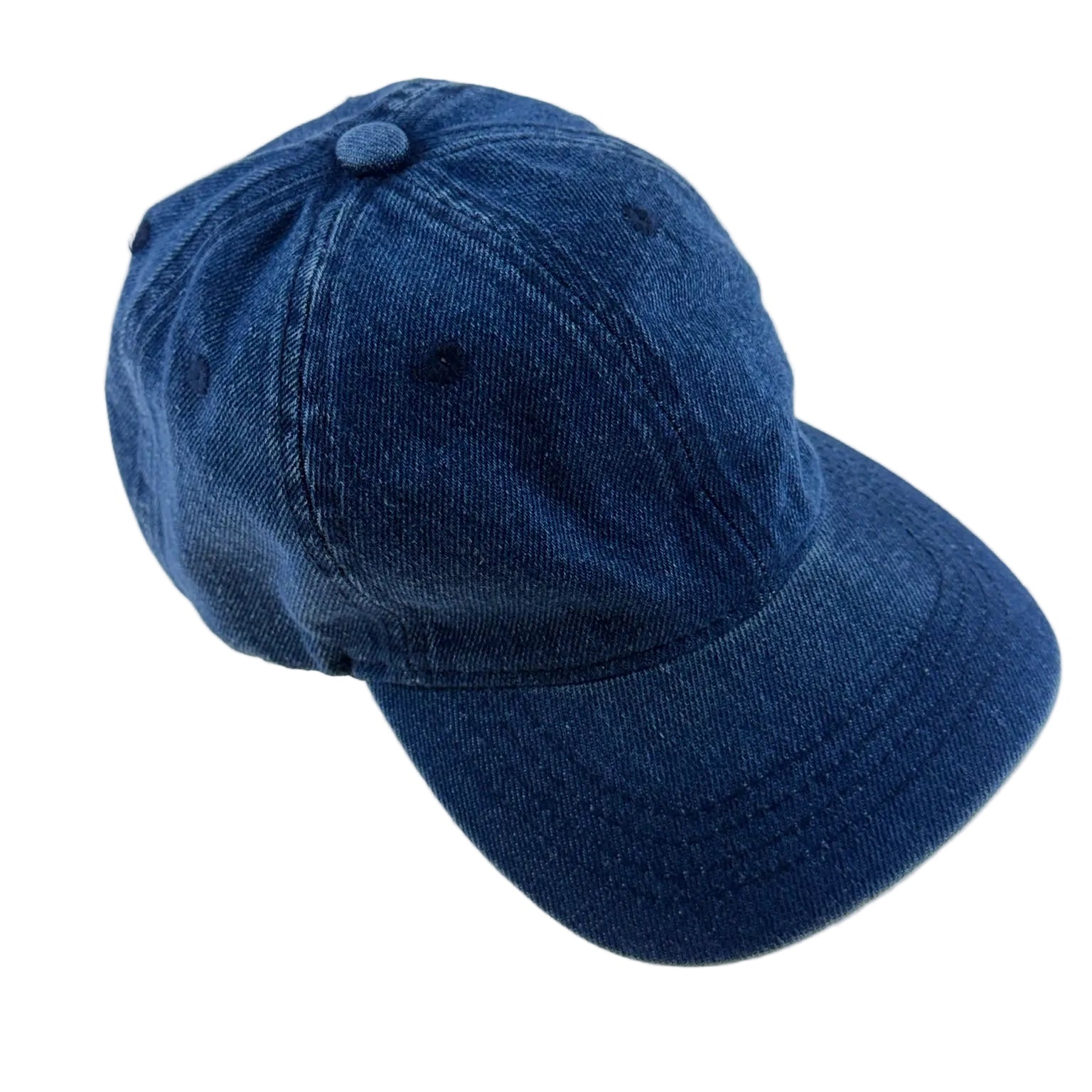 Dew & Dove vintage wash denim blue kids baseball cap angled front view