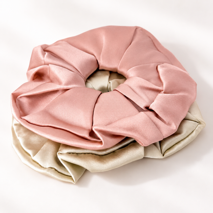 Dew & Dove large mulberry silk scrunchies in Blush and Champagne, set of 2